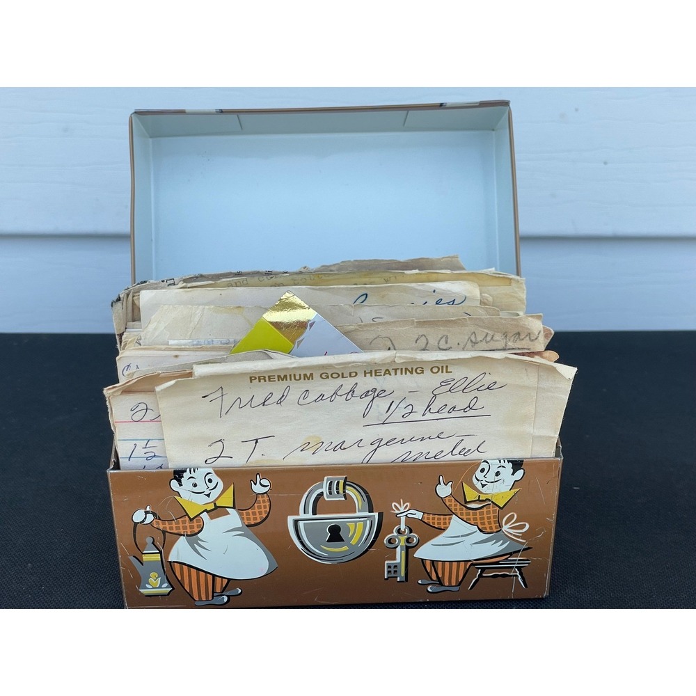 Vintage Stylecraft No 812 Metal Recipe Box Copper Chef Graphics with Cards